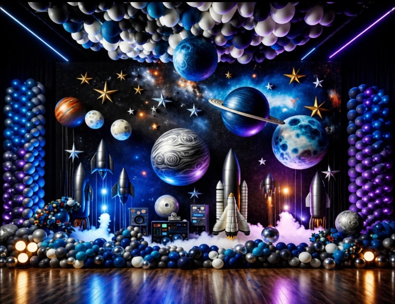 Cosmic Adventure photo booth backdrop